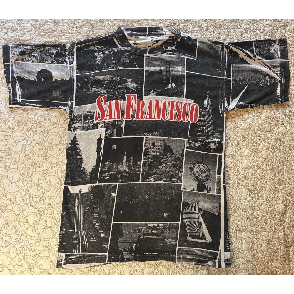 Vintage San Francisco Shirt Mens Large Single Stitch All Over Print Graphic 90s
